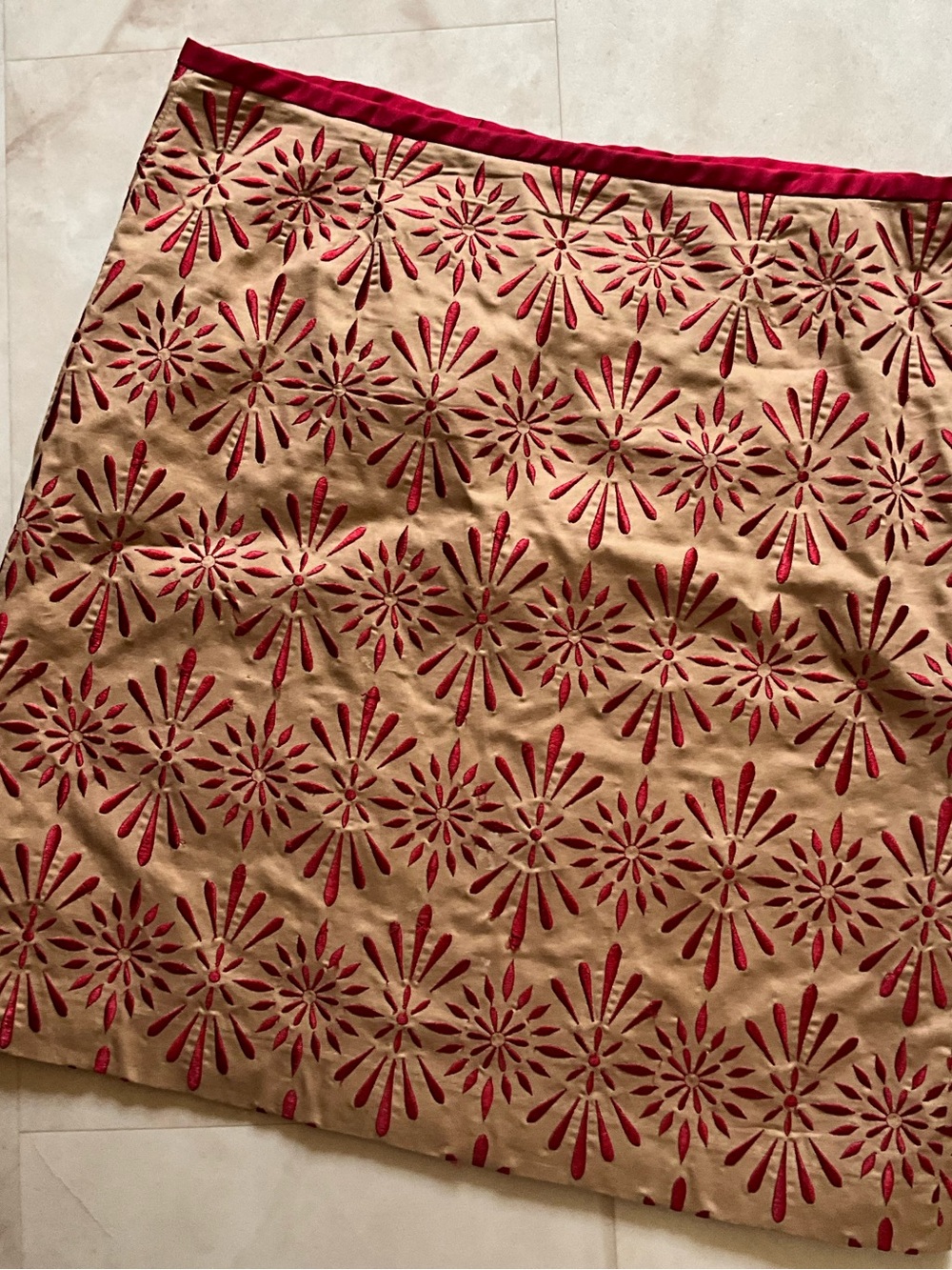 Talbots Tan Mini Skirt with Red Embroidered Accents Size 12